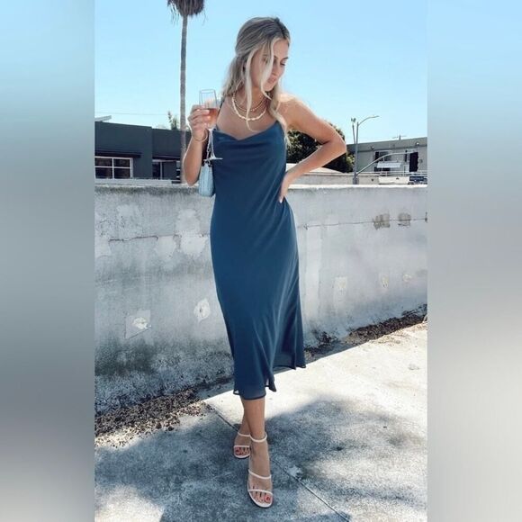 Show Me Your Mumu Dresses & Skirts - Show Me Your MuMu Slate Blue Slip Midi Dress